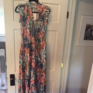 Sage Orange and Pink Maxi Sundress for Wedding Guests